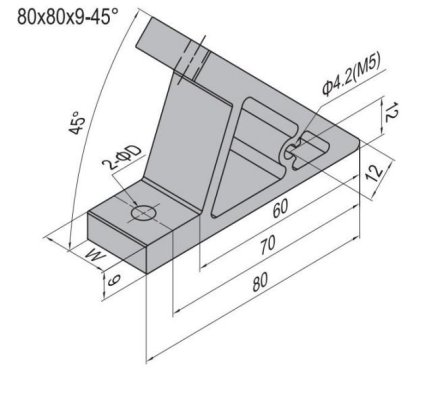 Winkel 45°, 80x80x9 mm